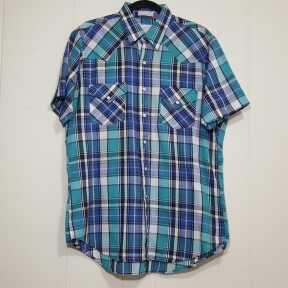 Vintage Golden Key Button Down Shirt Blue sz L